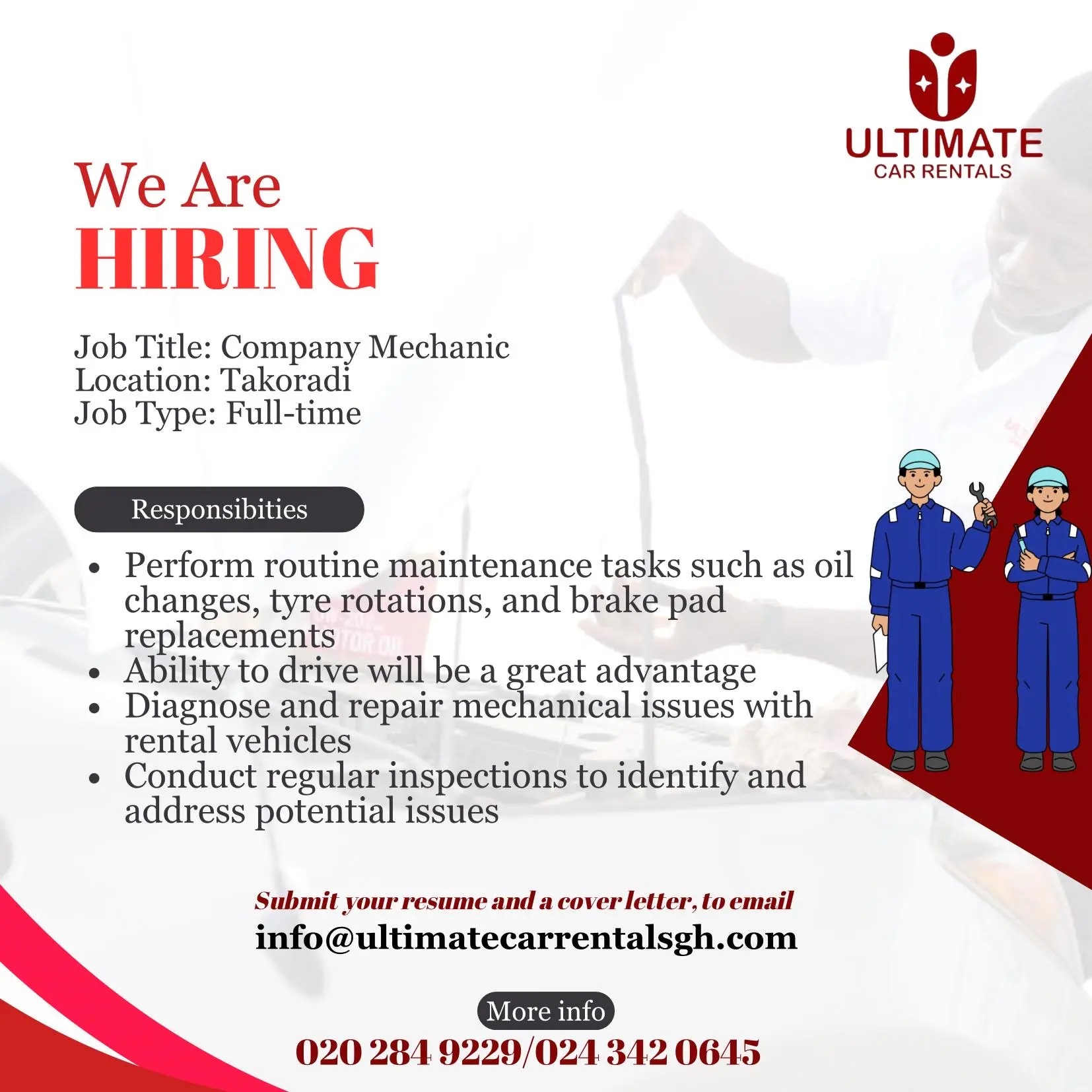 Ultimate Car Rentals Ghana is Hiring a Company Mechanic