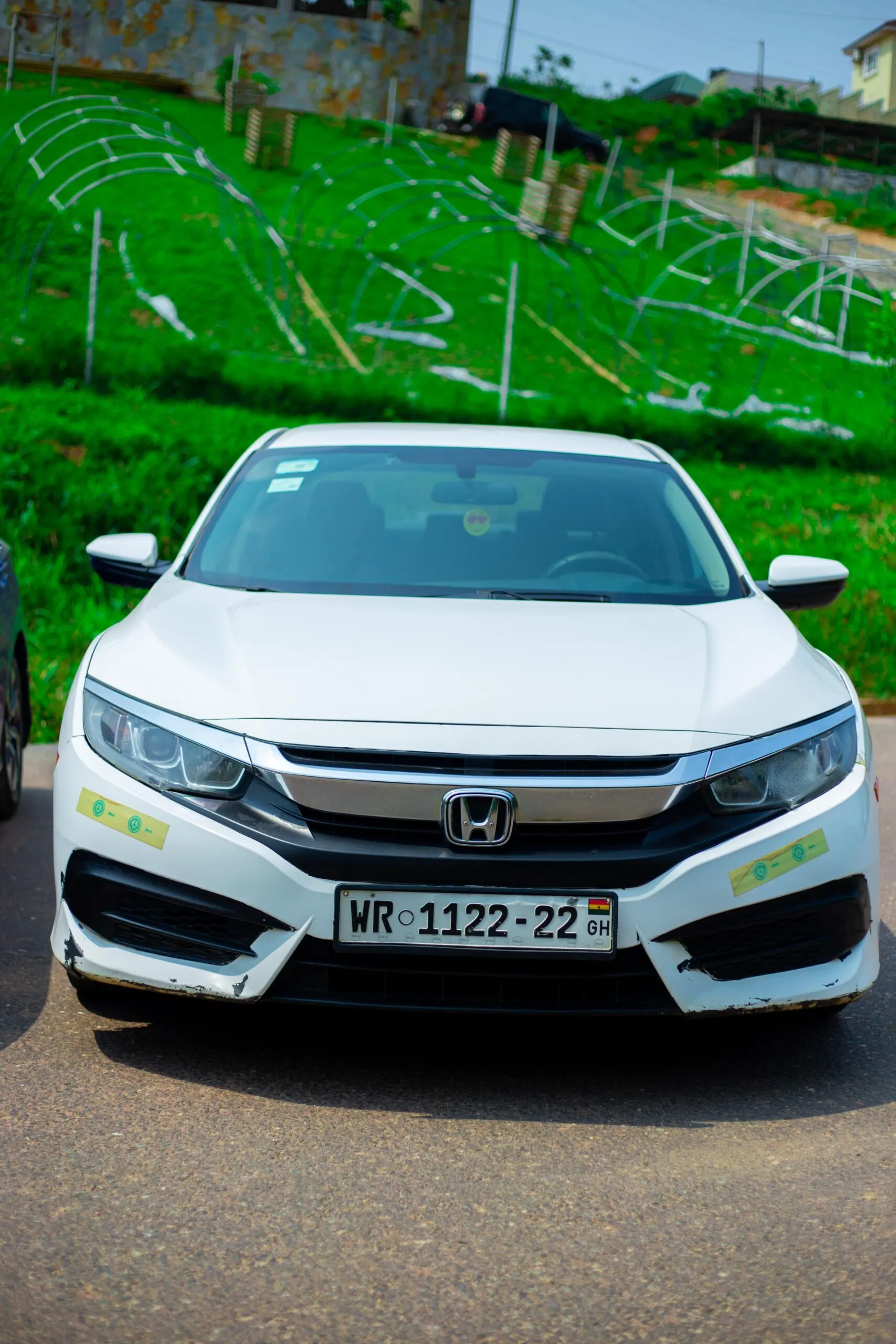 White Honda Civic front view